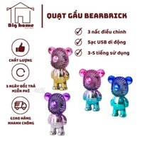 Quạt mini cầm tay hình gấu bearbrick, quạt cầm tay decor trang trí bàn làm việc dễ thương có sạc USB di động tiện lợi