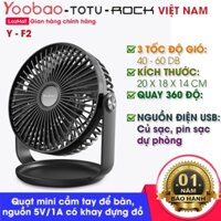 Quạt mini cầm tay hoặc để bàn Yoobao F2 sử dụng nguồn USB, có thể xoay 360 độ với 3 chế độ gió tùy chỉnh