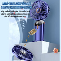 Quạt mini cầm tay pin khủng, quạt tích điện gấp gọn 5 cấp độ gió linh hoạt, hiện thị đèn led % pin