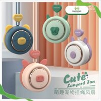 Quạt mini cầm tay, quạt mini có dây đeo cổ, quạt mini tích điện cầm tay hoạt tiết cute đủ màu sắc