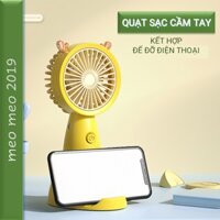 Quạt mini cầm tay sạc điện cute kèm giá đỡ điện thoại tiện dụng