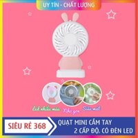 Quạt Mini Cầm Tay Tai Thỏ Siêu Mát, Quạt USB 2 Cấp Độ, Có Đèn Led