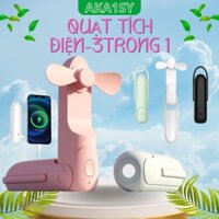 Quạt Mini Cầm Tay Tích Điện Cao Cấp,Gấp Gọn 3 Chế Độ Gió,Tích Hợp Sạc Dự Phòng Điện Thoại,Pin Trâu Bảo Hành 12 Thán