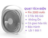 Quạt Mini Để Bàn M102, Quạt Tích Điện Dung Lượng Pin 4000 mAh, 3 Chế Độ Gió, Xoay 360 Độ - Hàng Chính Hãng - Trắng