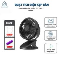 Quạt Mini Để Bàn- Quạt Tích Điện Kẹp Bàn, Cầm Tay, Xoay 720 Độ Tiện Ích - HÀNG CHÍNH HÃNG MINIIN - Đen