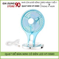 Quạt Mini Để Bàn Sạc Tích Điện Kèm Đèn Led Học Fan HT-5580, Mẫu Mới Nhất 2021