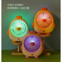 Quạt mini để bàn sáng đèn chuyển màu hình gà đáng yêu - Quạt sạc pin cổng USB
