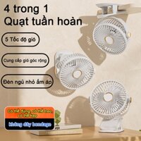 Quạt mini để bàn siêu bền Quạt kẹp bàn Tích Điện Pin  Đèn ngủ -Tắt tiếng Độ bền lâu