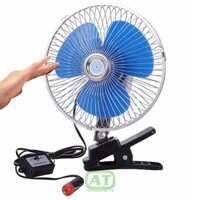 Quạt Mini Kẹp Trên Xe Ô Tô Lồng Sắt 12/24v Cánh Màu Xanh Đường Kính 22cm