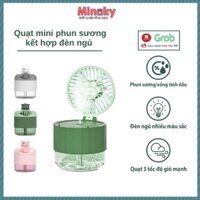Quạt mini phun sương tích điện kết hợp đèn ngủ nhiều màu 3 chế độ gió mát