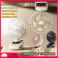 Quạt mini sạc điện 15000mAh quạt kẹp,Xoay 90 °,Tích Điện Để Bàn Tích Hợp Đèn Ngủ Cao Cấp, Quạt Kẹp Bàn Tích Điện Có Màn