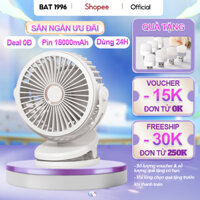 Quạt mini sạc điện Pin khủng, quạt kẹp bàn tích điện, quạt điện mini để bàn nhỏ gọn, quạt kẹp tích điện bền bỉ, BAT 1996