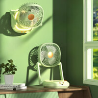 Quạt mini tích điện để bàn văn phòng gấp gọn sạc type C, quạt treo tường mini 3 tốc độ gió siêu tiện lợi mầu xanh