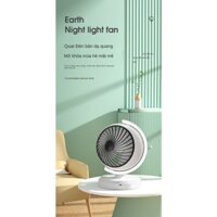 Quạt Mini Tích Điện Để Bàn Hình Quả Địa Cầu, Để Bàn Xoay 360 Độ Tích Hợp Đèn LED