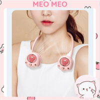 Quạt Mini Treo Cổ Hình Chân Mèo Siêu Cute, Quạt Treo Cổ Tặng Kèm Hộp Đựng Và Dây Sạc Vô Cùng Tiện Lợi