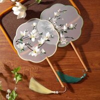 Quạt Múa Cổ Điển Hai Mặt Trong Suốt Thêu Họa Tiết Xinh Xắn Cho Bé