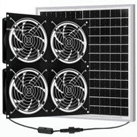 Quạt Năng Lượng Mặt Trời 20W + 4 Quạt Không Chổi Than DC Tốc Độ Cao Cho Nhà Kính