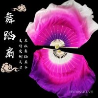 Quạt nhảy lụa mới, đạo cụ nhảy cổ điển, quạt Yangko màu trắng hồng tím gradient, quạt lụa dài hai mặt