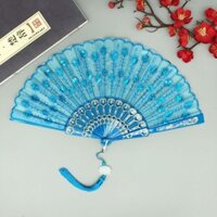 Quạt Nhiều Màu Sắc Cần Đen Kim Sa Lấp Lánh Quạt Gấp Phong Cách Trung Hoa Nhảy Múa Hanfu Sinh Viên Quạt Thêu Trang Điểm Quạt Nhựa20250328