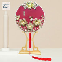 Quạt nhóm cô dâu đám cưới GOJO, có đế tua rua Quạt cầm tay bằng gỗ Trung Quốc, Túi chất liệu DIY tinh tế Vintage Handmade Đạo cụ đám cưới Quạt Phụ kiện Hanf