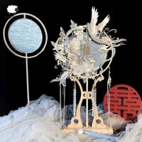 Quạt nhóm cô dâu UTENEW, Quạt cưới Trung Quốc Quạt cầm tay phong cách cổ điển, Quạt váy Xiuhe hai mặt trang trí DIY Handmade để biểu diễn khiêu vũ