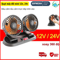 Quạt ô tô đôi 12v, 24v xoay 360 gió mạnh kèm biển để số điện thoại SOPMEDIA quạt mini để bàn nhỏ gọn đầu cắm tẩu