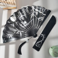 Quạt phong cách cổ, quạt xếp, vải lụa, Hán phục học sinh phong cách Trung Quốc màu đen, quạt Cổ Nam, Quạt tre mùa hè, quạt gấp xách tay