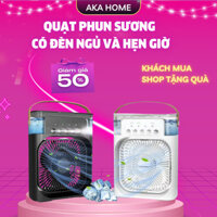 Quạt phun sương mini, quạt điều hòa hơi nước có khay chứa đá nhỏ gọn để bàn làm mát, quạt tích hợp đèn ngủ