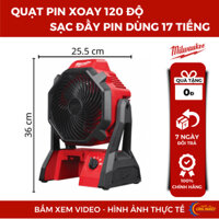 Quạt pin 18V Milwaukee M18 AF siêu mạnh, có 3 cấp độ gió. Xoay 120 độ, mỗi lần sạc dùng 17 tiếng, quạt tích điện làm mát