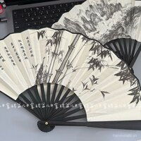 Quạt quạt gấp phong cách cổ xưa Tranh mực gió Hán phục độc đoán Quạt tre vải lụa cầm tay múa