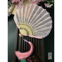 Quạt ren trong quạt nhảy, quạt cung điện, quạt treo tay cầm tre, quạt lớn quà tặng, quạt vỏ sò đen hai lớp