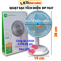 Quạt sạc điện để bàn DP-7627 Quạt sạc để bàn tích điện có đèn LED - Quạt mạnh, dễ di chuyển, kiểu dáng hiện đại