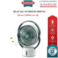 Quạt sạc điện SUNHOUSE SHD7116 - 3 tốc độ gió tùy chỉnh, tích hợp đèn ngủ 2 trong 1, Pin sạc Lithium cao cấp