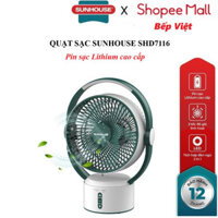 Quạt sạc điện SUNHOUSE SHD7116 - 3 tốc độ gió tùy chỉnh, tích hợp đèn ngủ 2 trong 1, Pin sạc Lithium cao cấp