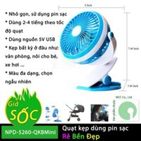 Quạt sạc Pin kẹp bàn siêu mát - có thể gắn bàn, nôi cho bé hoặc xe hơi - NPD-5260-QKBMini (Nhiều màu)
