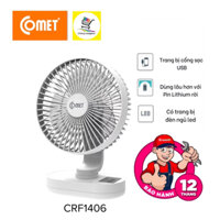 Quạt Sạc Tích Điện Có Đèn Led Comet CRF1406 Pin Lithium, 1500mAh Hàng Chính Hãng