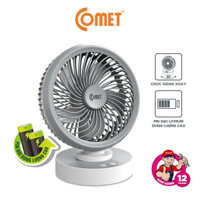 Quạt Sạc Tích Điện Để Bàn Đa Năng COMET CRF1506 7W, 4 Cấp Độ Gió, Xoay 90 Độ, 2 pin rời 18650 Lithium 1500mAh Để Bàn Văn Phòng
