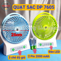 Quạt sạc tích điện để bàn DP-7605 - 3 tốc độ gió Tích hợp đèn LED Pin 4000mAh