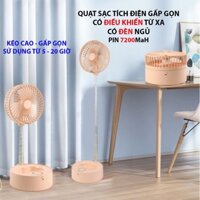 Quạt sạc tích điện gấp gọn 7200MAH, CÓ ĐIỀU KHIỂN TỪ XA, Có đèn ngủ