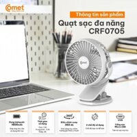 Quạt Sạc Tích Điện Mini Kẹp Bàn Comet CRF0705 5W Đế Kẹp Xe Đẩy Hoặc Để Bàn 360 Độ màu ngẫu nhiên