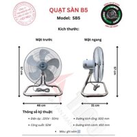 Quạt sàn Tico Quạt Điện cơ Việt Nhật SB5, cánh 450mm
