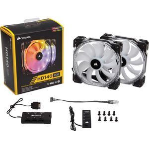 Quạt tản nhiệt Corsair HD140 RGB LED High Performance 140mm PWM Fan — Twin Pack with Controller (CO-9050069-WW)