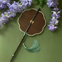 Quạt thắt lưng tre màu tím SKJK, Quạt nhóm Hanfu thủ công phong cách Trung Quốc, Cổ tự nhiên với tua rua Tay cầm dài có thể gập lại Quạt thắt lưng cho gia đình