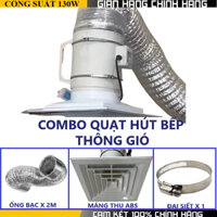 Quạt thông gió hút mùi + máng thu khói + 2m ống bạc + đai siết