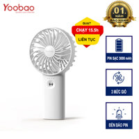 Quạt Tích Điện Cầm Tay Pin Trâu 32h Sử Dụng Yoobao F3 Với 3 Tốc Độ Gió Có Đèn Báo Pin Thiết Kế Nhỏ Ngọn - Hàng Chính Hãng - Màu trắng - 3000mAh