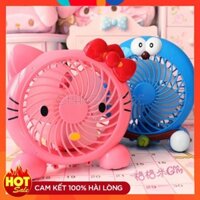 Quạt Tích Điện Cầm Tay, Quạt Mini Để Bàn Có Kèm Đèn Họa Tiết Hello Kitty, Doremon Siêu Hot