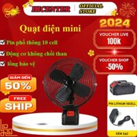 Quạt tích điện chân phin phổ thông - quạt pin mini để bàn, 2 cấp độ gió 8 inch lồng sắt bảo vệ, sài liên tục cho 6h