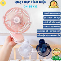 Quạt Tích Điện CHIBÉ K12 Kẹp Xe Đẩy Cho Bé Pin 6000mAh liên tục 20H Tích hợp Đèn ngủ và sạc dự phòng