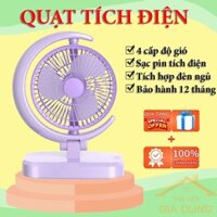 Quạt Tích Điện Đa Năng Hình Mặt Trăng – 4 Chế Độ Gió, Sạc Pin, Gấp Gọn, Đèn Ngủ Tiện Lợi, Nhỏ Gọn Dễ Mang Theo