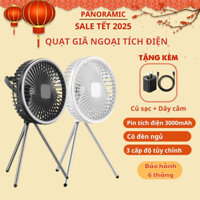 Quạt tích điện để bàn mini, quạt văn phòng sạc pin không dây cầm tay có đèn 3 chế độ gió đa năng treo tường Panoramic